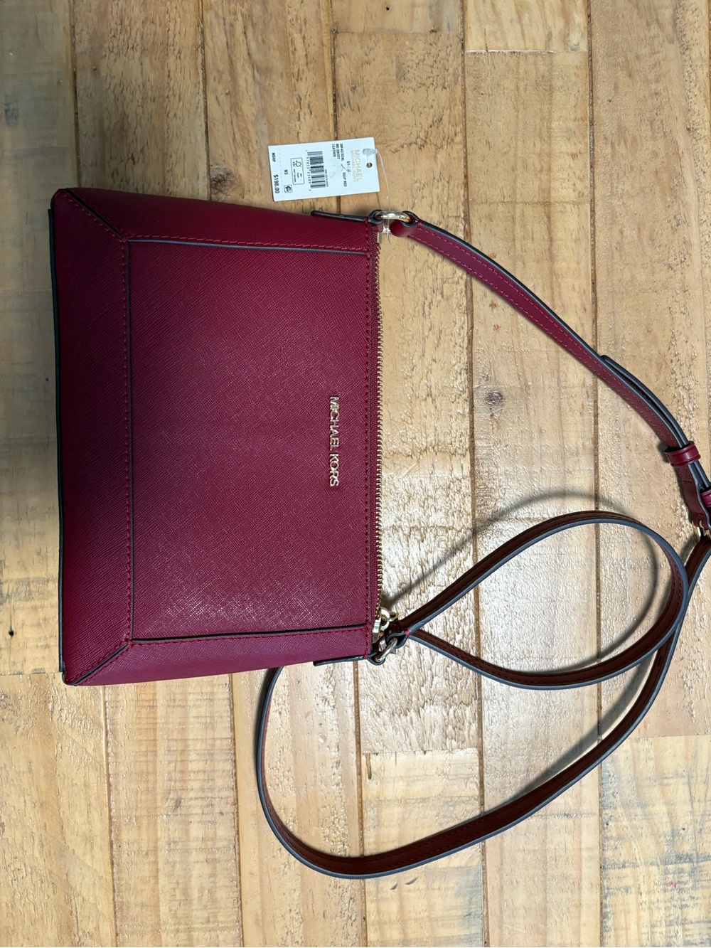 Michael Kors Saffiano Crossbody in Wine with Gold Accents